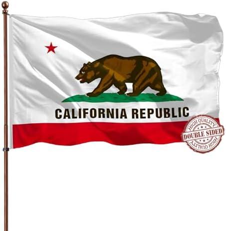 Double Sided California Republic State Flag Banner 3x5 Outdoor- UV Fade Resistant- Cali CA Bear Flags Banners- 3Ply 240D 4 Rows Stitched With Canvas Header & 2 Brass Grommets