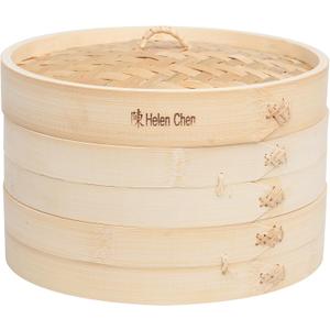 Helen's Asian Kitchen Bamboo Food Steamer with Lid - 100% Natural Bamboo - Basket Steamers for Cooking Dumplings, Dim Sum, Veggies, Fish, Meat - Preserve Nutrients & Flavors - 10-Inch