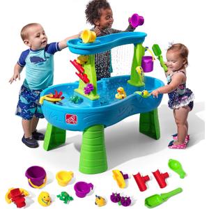 Step2 Rain Showers Splash Pond Toddler Water Table, Kids Water and Sand Activity Sensory Playset, Summer Outdoor Toys, 13 Piece Toy Accessories, For Toddles 1.5+ Years Old