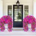 Dolicer 4 Pcs Look Real Artificial Flowers for Outdoors, Realistic Fake Artificial Hanging Flowers for Outdoors UV Resistant Silk Faux Hanging Plants Flowers for Porch Patio Garden (Purple+Fuchsia)