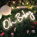 Oh Baby Neon Sign for Backdrop, Shower Decorations, Photo Prop, Gender Reveal, 5V USB Powered LED Light Up Signs for Party Decor, 17"X 8.7" Warm White