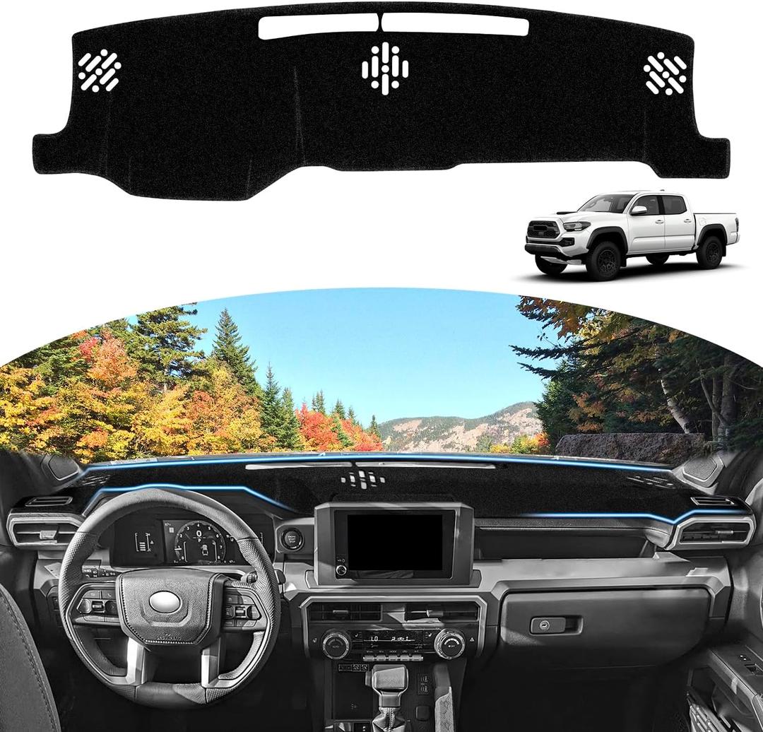 Dash Cover for 2024 2025 2026 Toyota Tacoma Dashboard Cover Mat, Sunshade Non-Slip Center Console Sunshield Protector Mat Pad (Black Trim)