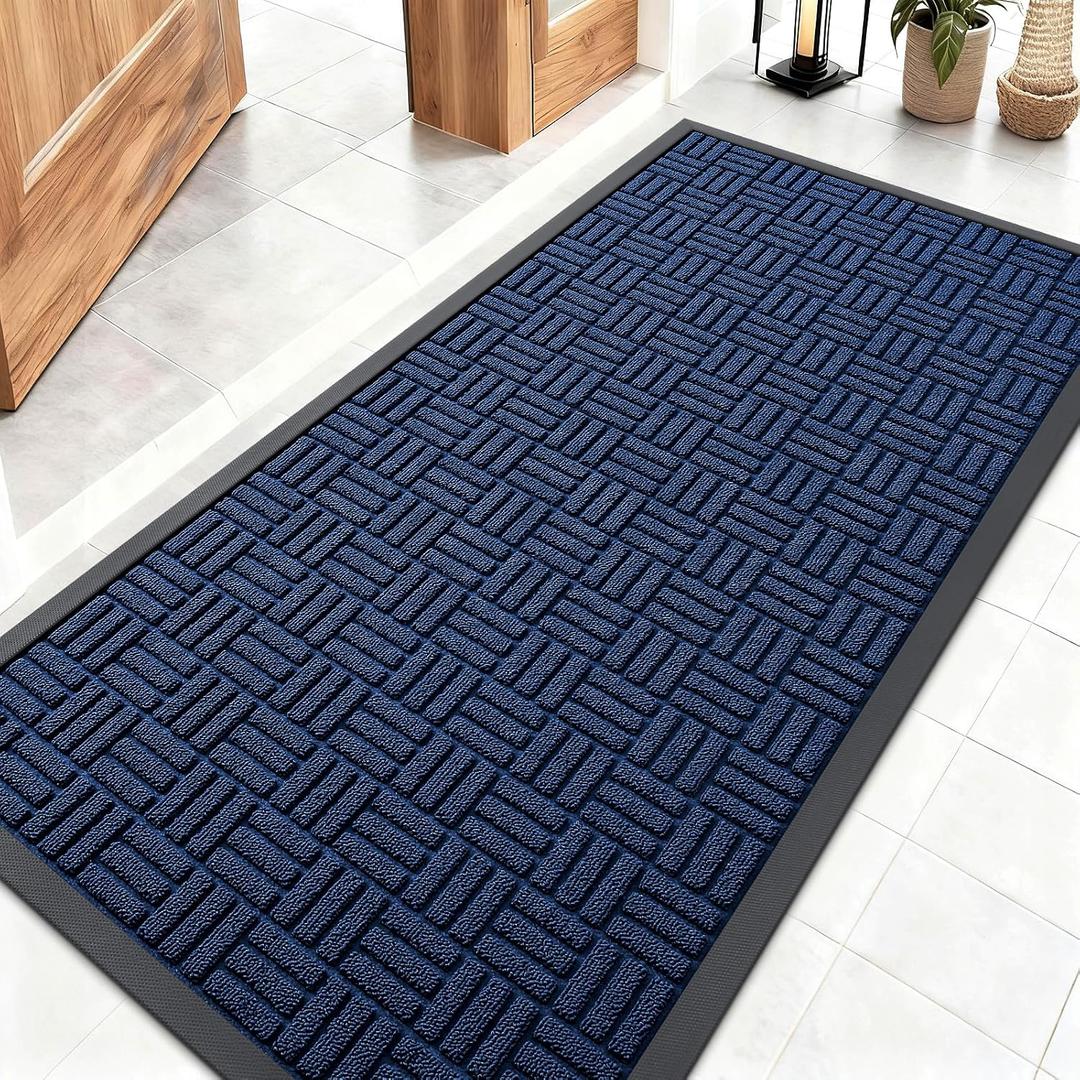 OLANLY Front Door Mat Outside Entrance 47x23, Absorbent, Heavy Duty Sturdy Natural Rubber Doormat Indoor Outdoor, Non-Slip, Stain and Fade Resistant, Low Profile Floor Mat for Entryway, Navy Blue