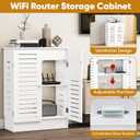 WiFi Router Storage Cabinet, Multi-Functional Router Storage Box, Floor Standing Router Storage Box Modem, Cable Management Organizer, Wall Mountable for Living Room, Office, Bedroom