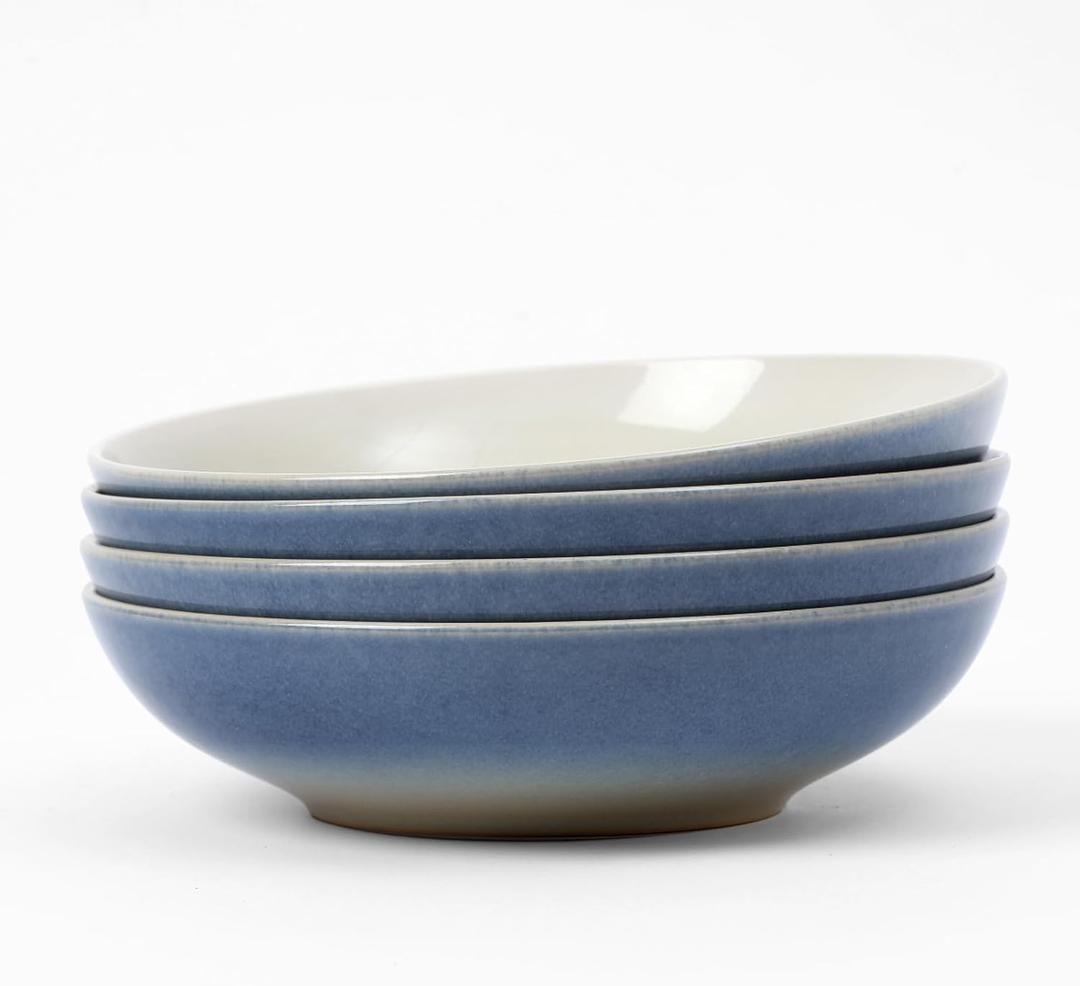 famiware 8.7" Large Pasta Bowls Set of 4, 34oz Stoneware Salad Bowl Serving Plate Bowls, Bowls for Pasta, Fruits, Salad, Noodle, Dinner- Microwave Dishwasher Safe, Glacier Series, Azure Blue