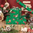 LeZakaa Christmas Dachshund Wrapping Paper Mini Roll, Dachshund Dressed in Festive Customes, White Snow-dot Xmas Green Design, Holiday Party Gift Wrap for Kids Boys Girls, 17 inches x 32.8 Feet