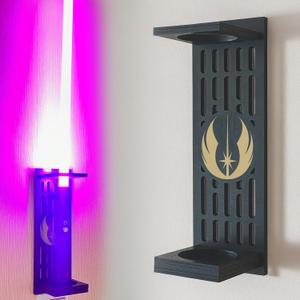 Lightsaber Wall Mount with Pattern, Wooden Lightsaber Stand for Lightsaber Display, Vertical Lightsaber Wall Mount Holder for Most Lightsaber Displays, Gift for Lightsaber Collectors (01)