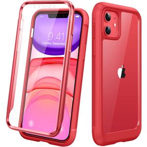 Diaclara Compatible with iPhone 11 Case, Full Body Rugged with Built-in Touch Sensitive Anti-Scratch Screen Protector, Soft TPU Bumper Case Clear Compatible with iPhone 11 6.1" (Red and Clear)