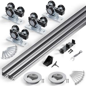 SMARTSTANDARD 48"/4FT Bypass Sliding Door Hardware Kit for Cabinet Closet, Aluminum Alloy Hardware with Finger Pull, for 2 Door System, Smoothly and Quietly, Fit 24.5" Wide Panel, No Door