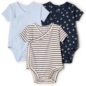 Amazon Essentials x Sofia Grainge Unisex Babies' Side Snap Short Sleeve Bodysuit (6-9 Months, Light Blue/Bunnies/Stripe)