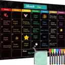 MaxGear Monthly Black Magnetic Calendar for Refrigerator, 16" X 12" Fridge Chalkboard, Magnetic Dry Erase Calendar White Board Planning Board for Fridge with 7 Fine Point Markers,1 Cloth