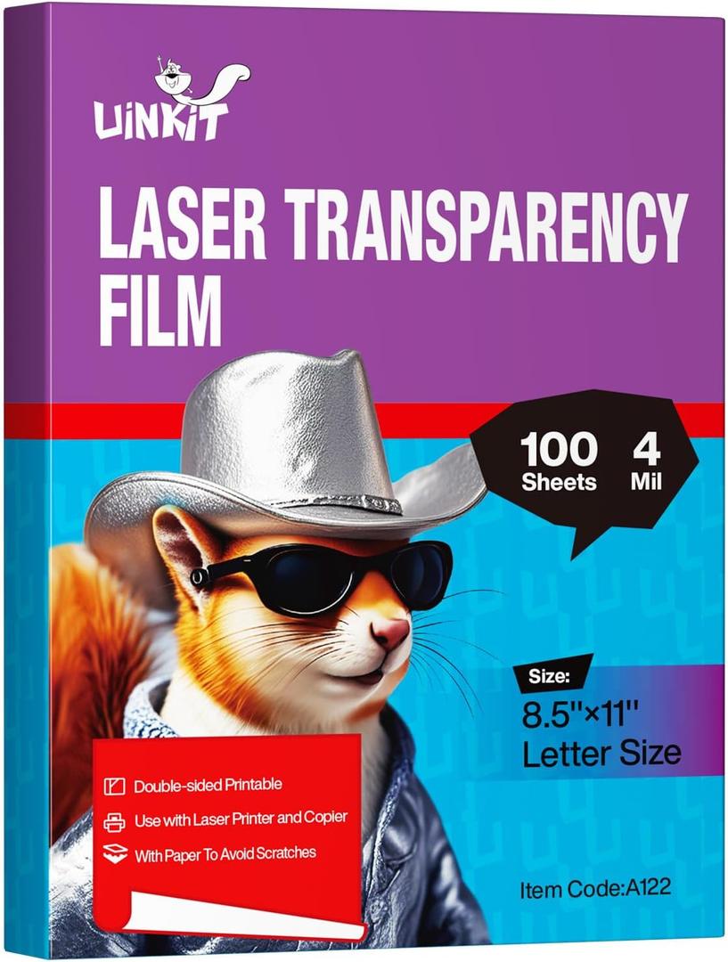 Uinkit Laser Transparency Film 8.5x11 Transparent Paper for Overhead Projector and Laser Jet Printer Copier, 100 Sheets