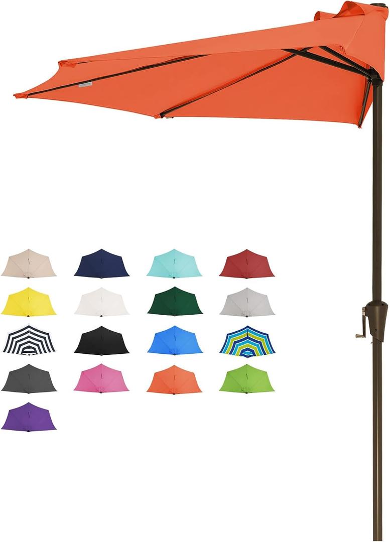 JEAREY 9ft Half Umbrella Outdoor Patio Umbrella Market Umbrellas with Crank, 1/2 Round Wall Umbrella 5 Sturdy Ribs UV Protection for Pool Garden Balcony Deck, Orange
