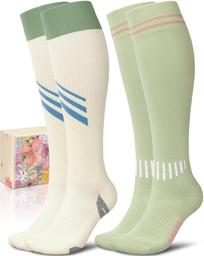 CTHH Cotton Compression Socks for Women 15-20mmHg Cute Knee High Socks Support for Running, Travel, Nurse, Pregnancy Medium