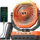 3-in-1 Camping Fan - Detachable Rechargeable Battery Operated Fan with Light & Hook for Tent, Outdoor - USB Table Fan with 4 Speeds for Picnic, BBQ, Fishing, Travel, Hurricane (Orange)