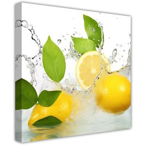 ZHOUWALLPIC Fruit Canvas Wall Art Kitchen Lemon Paintings Splash Water Food Picture Prints for Restaurant Decor Framed(Kitchen-3,12.00" x 12.00")