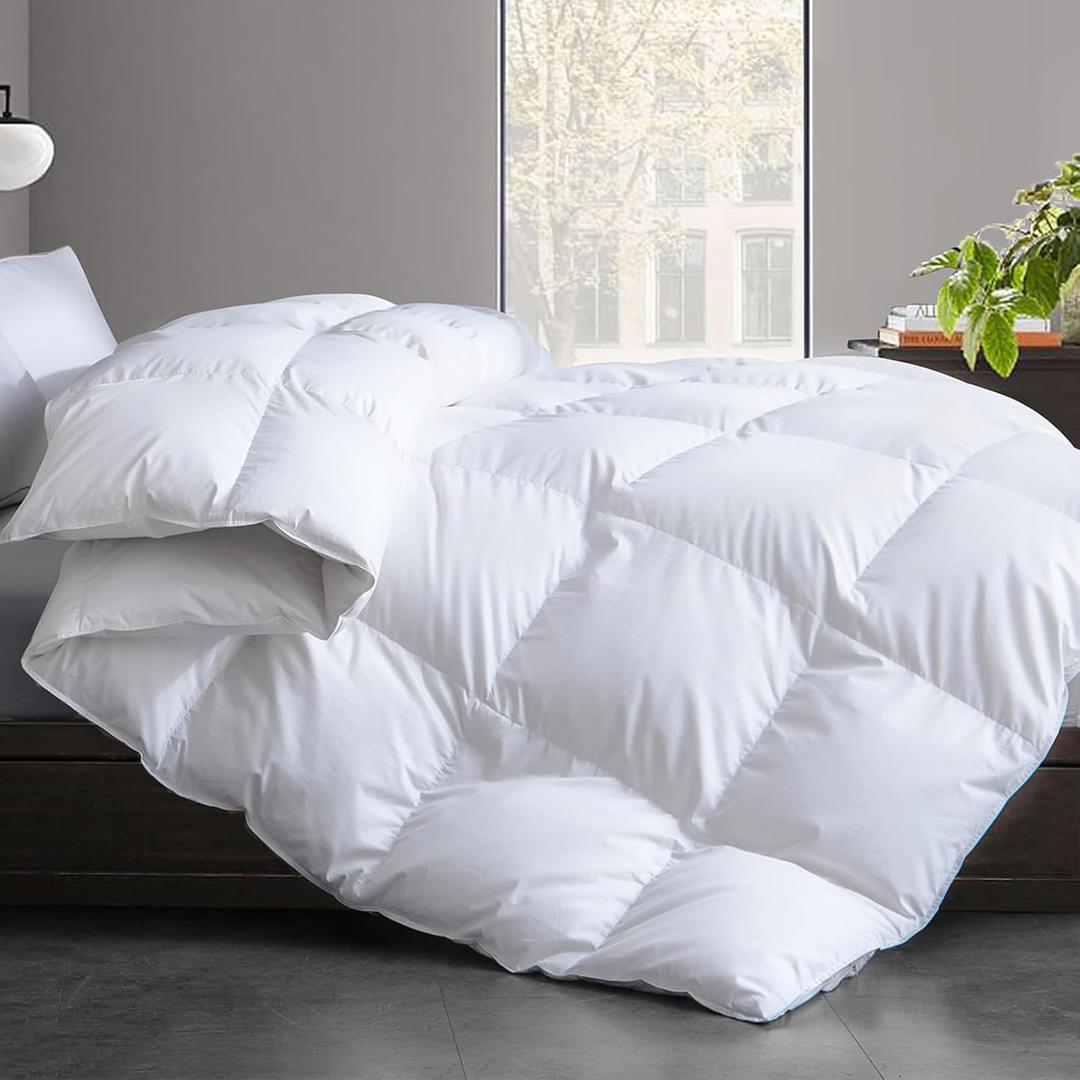 Cosybay Queen Size Feather Down Fiber Comforter - Ultra Fluffy 100% Cotton Duvet Insert, All Season Hotel Luxury Bedding with Corner Tabs, 90"x90" White (White/All Season)