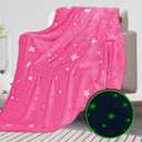 Glow in The Dark Blanket for Kids Unique Birthday Gifts for Girls Boys Teens Soft Cozy Warm Fuzzy Cute Throw Blanket All Seasons Pink Glowing Stars Blankets for Couch Sofa Bed 50"×60"