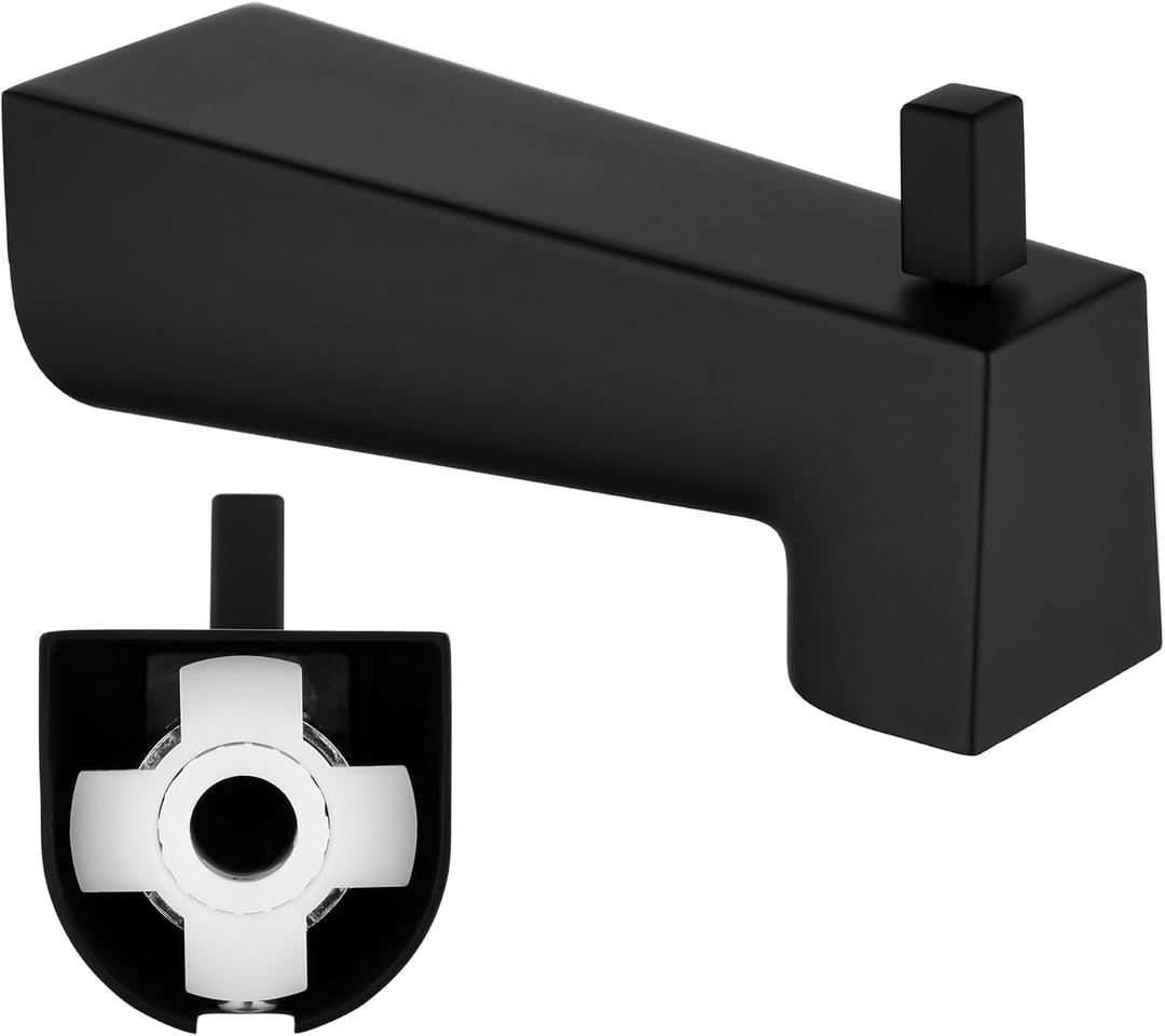 Kedra 7-Inch Tub Spout, Extra-Long Slip On Diverter Tub Spout, Replacement Bathtub Spout with Diverter, Matte Black (for 1/2" Copper Water Tube)