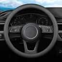 XHRING Car Steering Wheel Cover for Hyundai Elantra Palisade Sonata Santa Fe Tucson Santa Cruz Kona Accent Ioniq Venue Genesis Azera Hybrid N Line GT SEL Sport Limited Accessories, 2025 Leather Black