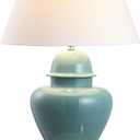 JONATHAN Y JYL6620A 33" Tall Teal Ceramic Ginger Jar Table Lamp for Living Room, Modern Traditional Bedside Nightstand Lamp for Bedroom with White Linen Shade and Chrome Base, LED Bulb Included