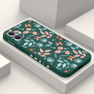 LEECG for iPhone 12 Case Fashion Flower Slim Soft Liquid Silicone Rubber Phone Cover for iPhone 12 6.1 inch-Leaf Green