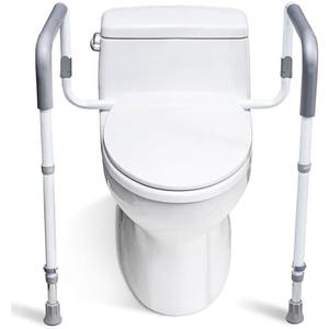 WeHwupe Toilet Safety Rails for Elderly Adults - Adjustable Bathroom Toilet Safety Frame with Handles - Stand Alone Toilet Grab Bar for Senior, Handicap & Disabled,Fits Most Toilets, White, TRX-8002