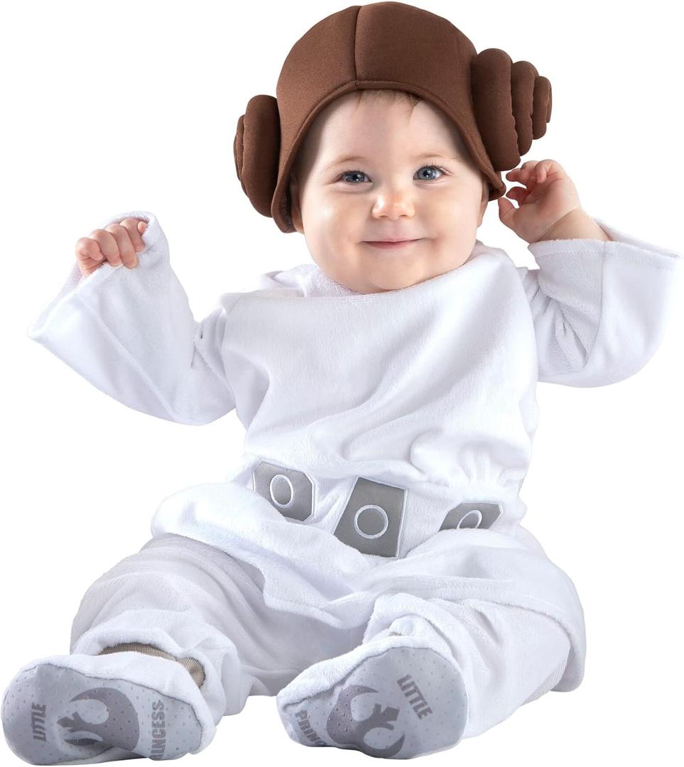 Star Wars Princess Leia Official Infant Deluxe Costume - Premium Printed Jumpsuit with Attached Booties and Cap 6-12M
