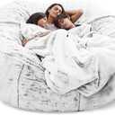 Giant Fur Bean Bag Chair Cover for Kids Adults, (No Filler) Living Room Furniture Big Round Soft Fluffy Faux Fur Beanbag Lazy Sofa Bed Cover (Snow Black, 5FT)
