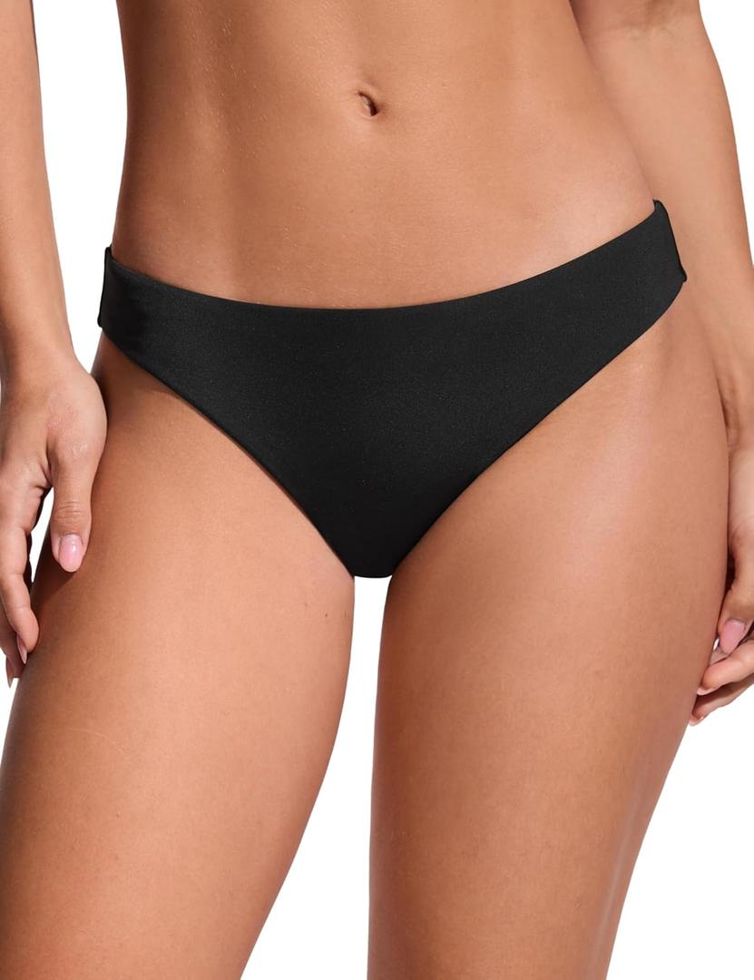 CRZ YOGA Low Waisted Bikini Bottom for Women - Cheeky Basic Bathing Swimsuit Swim Briefs (Black, M)