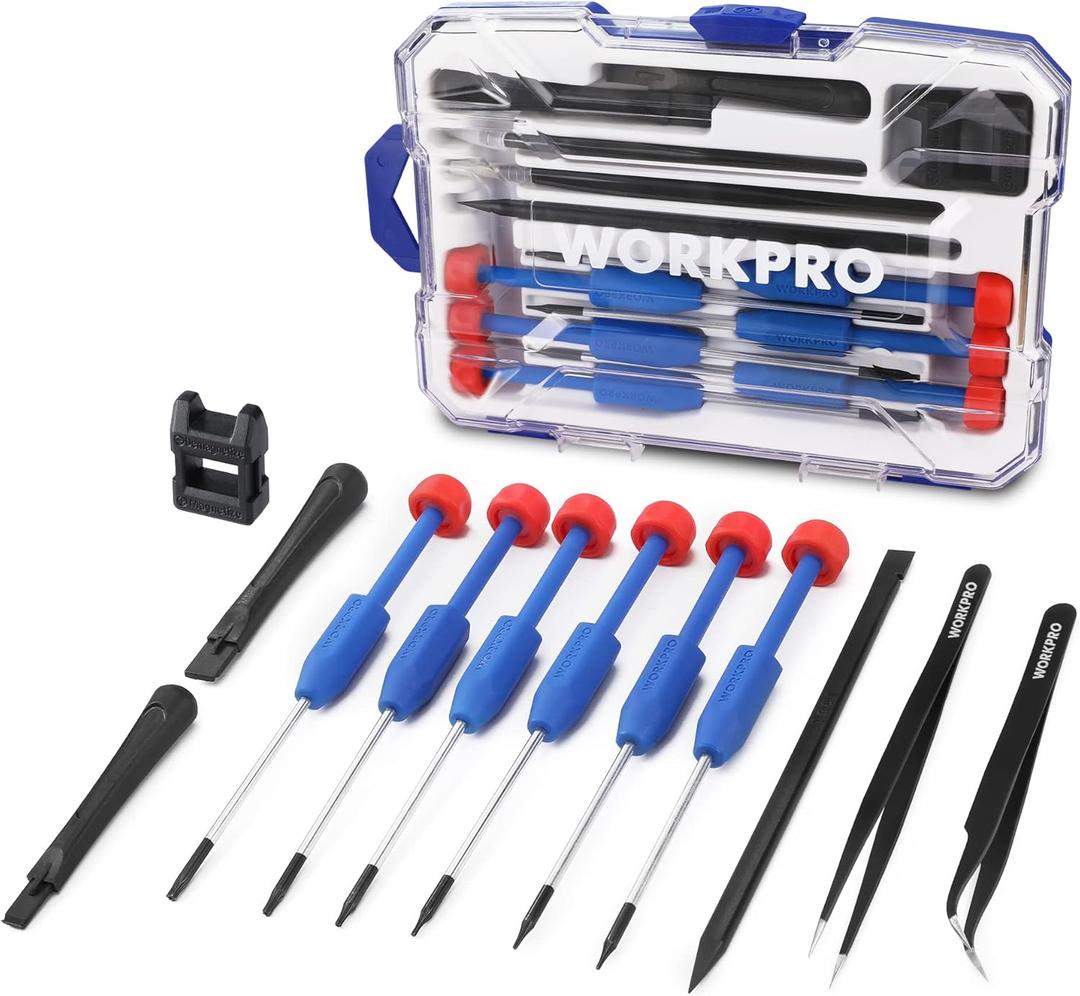 WORKPRO 12 in 1 Torx Screwdriver Set with T3 T4 T5 T6 T8 T10 Security Torx Bit & Precision Magnetic Screwdrivers, Tweezers,Pry Bars, Spudger for Eyeglass, Watch, Computer, Phone, with Case