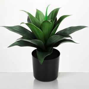 JUSTOYOU 14" Large Artificial Succulent Faux Agave Plant in Pot, Fake Potted Desk Plant Realistic Greenery Artificial Plants for Indoor Office Home Decor Bathroom Kitchen Shelf (Dark Green)