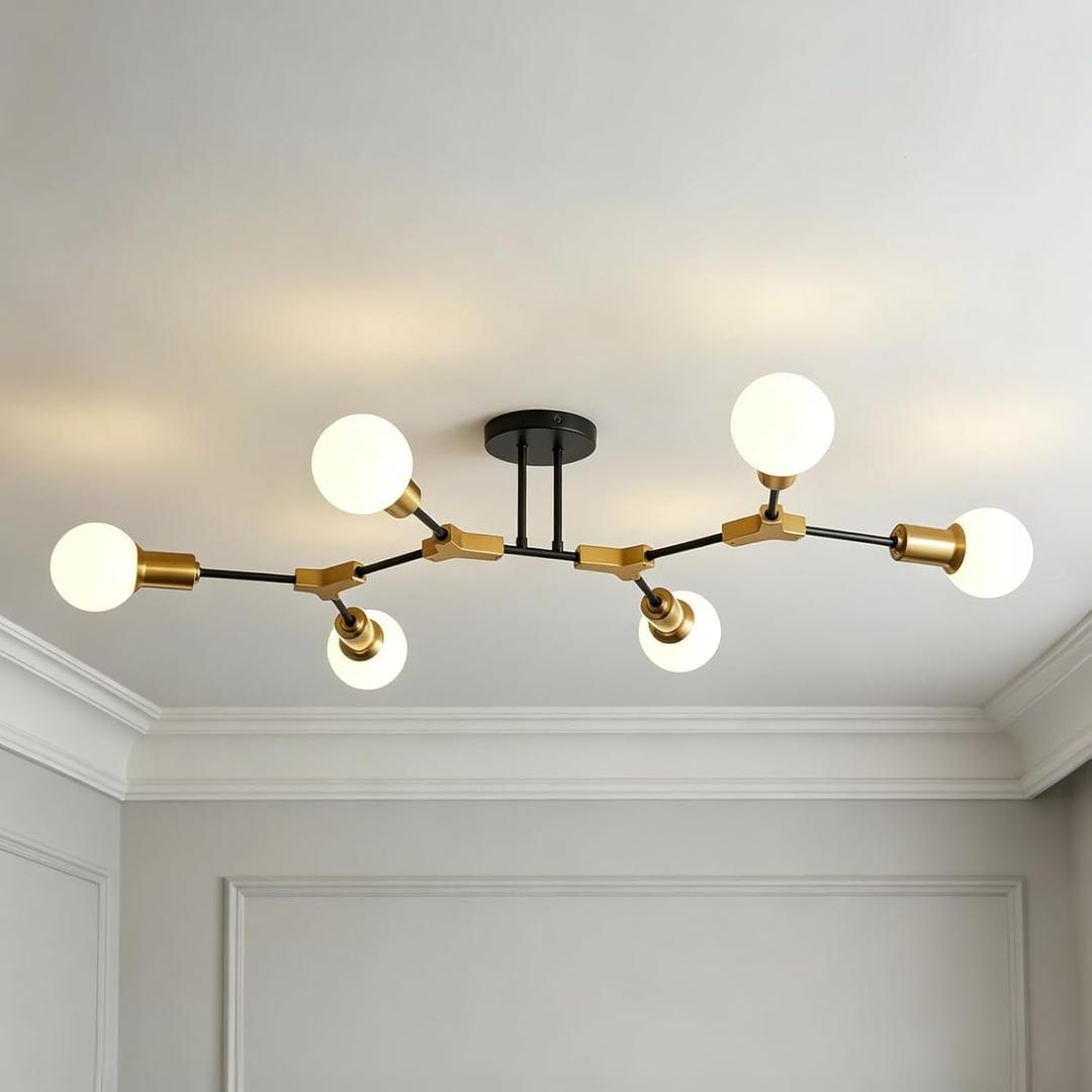 Epinl Modern Chandelier Ceiling Light Fixture 35" Sputnik Chandeliers 6-Lights Black and Gold Chandelier Over Table, Mid Century Lighting Fixture for Dining Room Kitchen Living Room