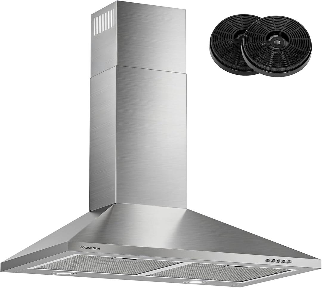 Range Hood 30 inch, 450 CFM Wall Mount Kitchen Hood in Stainless Steel with LED Lighting, 3 Speed Exhaust Fan, Ducted/Ductless Convertible (Charcoal Filters Included)