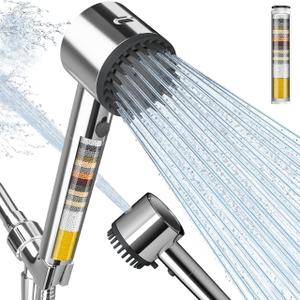 Cobbe Ion Drops Filtered Shower Head with Handheld, High Pressure 4+1 Spray Mode Showerhead with Filters, Built-in Power Wash for Hard Water - Remove Chlorine - Reduces Dry Itchy Skin, Chrome