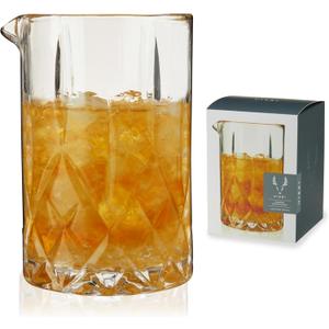Viski Crystal Cocktail Mixing Glass - Cocktail Pitcher Mixing Glass in Thick Base Design and Pour Spout Bartending Glasses - Barware Mixing Essentials 500 ML