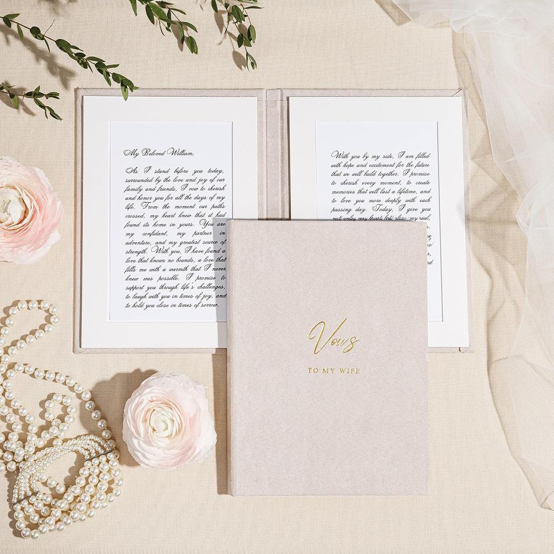 Handmade Wedding Vow Books - Half-Letter Size (5.9" x 8.3"), Soft-Touch Velvet Hardcover, Set of 2: To My Wife & To My Husband, Elegant Gold Foil Printing, Vow Renewal, Includes Keepsake Box
