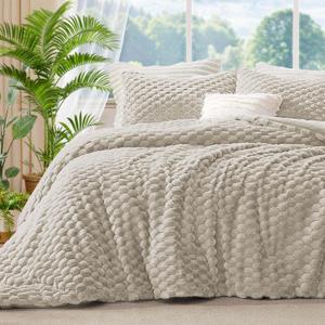 BEDELITE Fluffy King Size Comforter Set - Linen Fleece Soft Comforter for King Size Bed, Luxury Warm Bedding Set for Winter, Fuzzy Bed Set 3 Pieces (1 Comforter, 2 Pillowcases)
