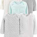 Simple Joys by Carter's unisex-baby 5-pack Long-sleeve Bodysuit (Aqua Blue Stripe/Grey Heather/White Heather/Bear/Elephants, 18 Months)