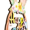 Wooden Easter Decoration, Door Wreath for Front Door, Sign Wall Signs, Rabbit Spring Decoration, Hollow Bunny Sign, Flower Egg Welcome Hanging, Home Wall Decor, Outdoor Indoor Porch, Happy Easter