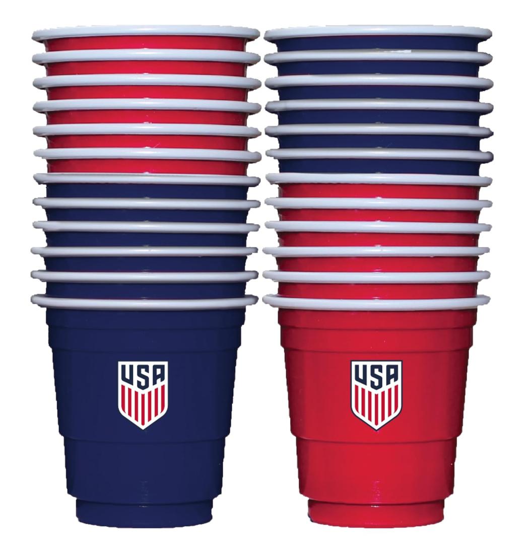 3 x Jacent U.S. Soccer Mini U.S. Soccer Mini Party Cups: 24 Count, 2 oz Plastic Shot Cups, Red and Blue, Disposable Small Cups for Parties, Tailgates, Pong Games