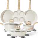 13 Pcs Pots and Pans Set, Nonstick Cookware Sets White Granite Induction Cookware, Non-toxic Healthy Non stick Kitchen Cooking Set with Frying Pans Set, Saucepans (PFAS/PFOA/PFOS Free)