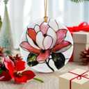 Magnolia Flower Ornament Christmas Decoration & Christmas Ornament; Round Ceramic (Holiday Present, Bauble Present, Gift Idea, and Gift Exchange) | Heirloom Keepsake