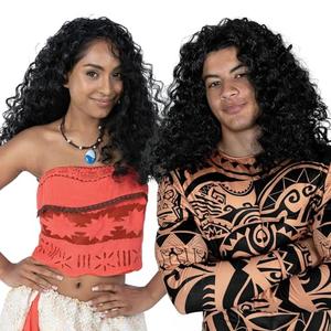 Morph Polynesian Black Curly Cosplay Wig for Maui Role Play, Polynesian Hair Wig, Halloween Wig for Men Women