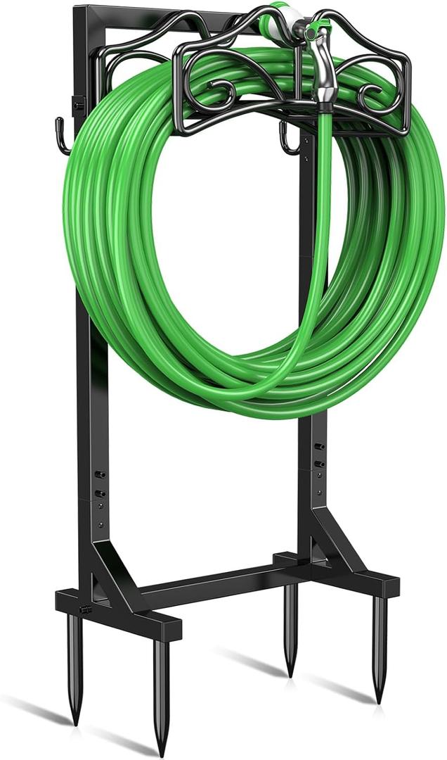Keten Garden Hose Holder, Detachable Metal Water Hose Holder Stand, Heavy Duty Freestanding Garden Hose Reel Rack and Hose Storage Organizer for Outside Yard