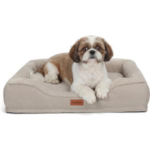 28 Inch Orthopedic Dog Couch Bed for Medium Dogs Up to 30 lbs,Cooling Gel Memory Foam + Egg Crate Foam,Waterproof Removable Washable Cover,4-Sided Bolster,Non-Slip Bottom,Beige