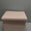 B FSOBEIIALEO Storage Ottoman Cube Small Sherpa Ottoman Foot Rest, Foldable Portable Boucle Ottomans, Faux Teddy Fur, Pink 16.5"x12.6"x12.6"
