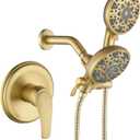 Shower Faucet Set Complete Shower Kit Dual Shower Head and Handheld 2 in 1 Combo Set Shower System Shower Trim Kit Combo Set Shower Fixtures, Brushed Gold