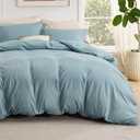 Bedsure Queen Duvet Cover with Fitted Sheet - Soft Double Brushed Bedding Set with Zipper Closure, 4 Pieces, Includes 1 Duvet Cover 90"x90", 1 Fitted Sheet, 2 Pillow Shams, NO Comforter, Mineral Blue (Queen (With Fitted Sheet), 05 - Mineral Blue)