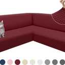 Arfntevss L Shape Sectional Couch Covers Corner Sectional Couch Covers for Dogs Pets Stretch Feature Jacquard Design U Shaped Sofa Covers Burgundy Extra Large Soft Slipcover Set (Wine Red, X-Large)